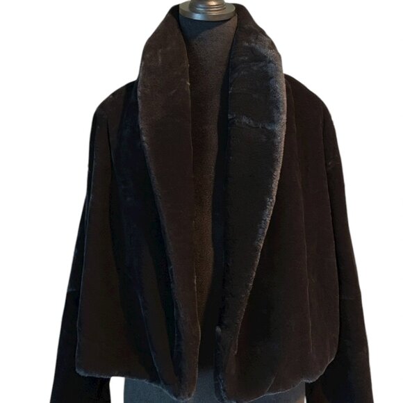 BLANK NYC Black Faux Fur Shawl Collar Crop Jacket Cozy Teddy Size S - Picture 3 of 12